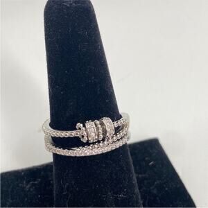 Sterling silver rhinestone encrusted fidget spinner ring size 8